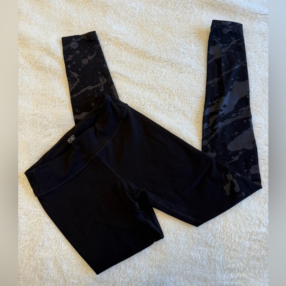Athleta Girl Leggings Gray/Black Splotches Reflective Drawstring LARGE/12